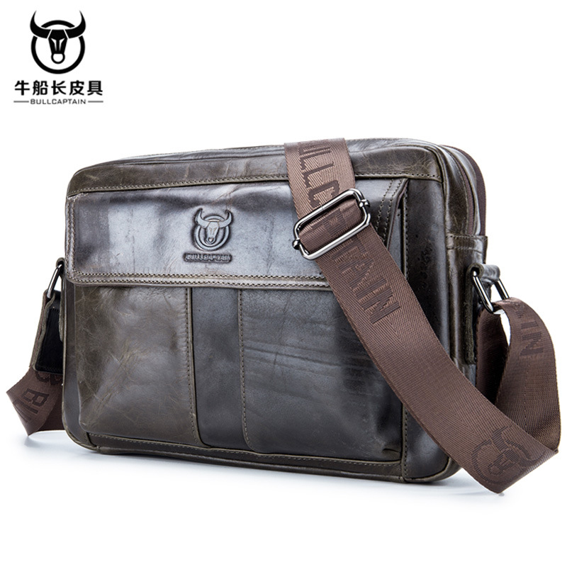 Bull Captain first-layer cowhide shoulder messenger bag men's double-layer casual leather horizontal section 11-inch ipadpro com