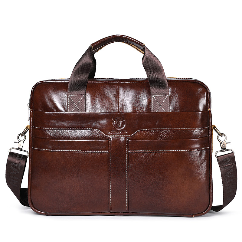 Genuine leather men's briefcase business briefcase retro top layer cowhide diagonal laptop bag